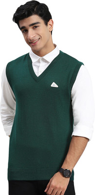 MONTE CARLO Solid V Neck Casual Men Green Sweater