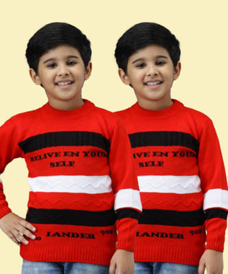 Fame Hype Colorblock Round Neck Casual Boys Red Sweater