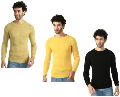 IndiWeaves Solid Round Neck Casual Men Beige, Yellow, Black Sweater