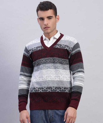 MUSKAN KNITWEAR Solid V Neck Party Men Black Sweater
