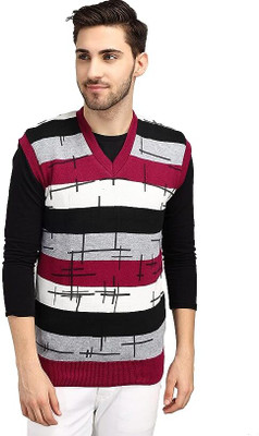 ANIXA Colorblock V Neck Casual Men Maroon Sweater