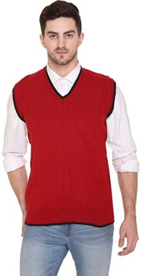 NEESHAM Solid V Neck Casual Men Red Sweater