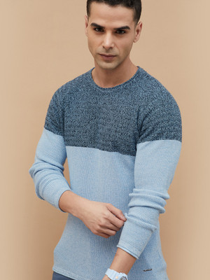 CODE by Lifestyle Self Design Round Neck Casual Men Blue Sweater