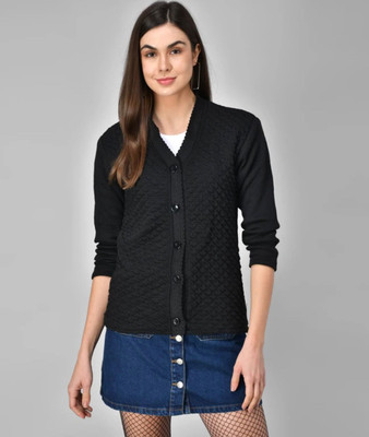 Rudra creations Solid V Neck Casual Women Black Sweater