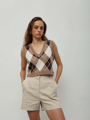 STREET9 Solid V Neck Casual Women Beige Sweater