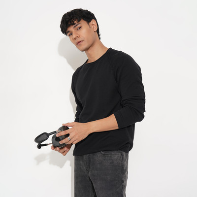 PEOPLE Solid Round Neck Casual Men Black Sweater