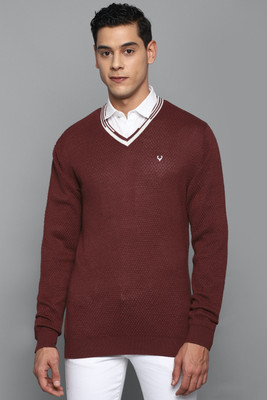Allen Solly Solid V Neck Casual Men Maroon Sweater