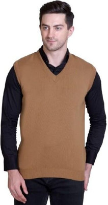DAILYDUDE Solid V Neck Casual Men Brown Sweater
