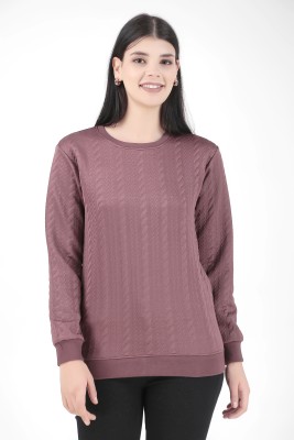 KLAXXY ENTERPRISES Self Design Round Neck Casual Women Maroon Sweater