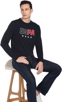 U.S. POLO ASSN. Self Design Crew Neck Casual Men Blue Sweater