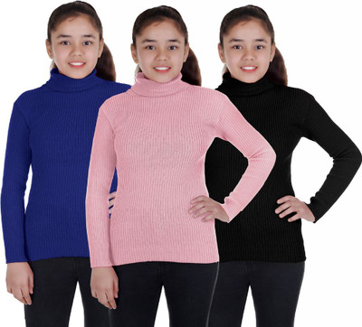 100LUCK Solid High Neck Casual Boys & Girls Multicolor Sweater