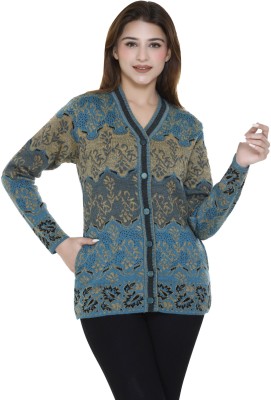 aarbee Floral Print V Neck Casual Women Multicolor Sweater