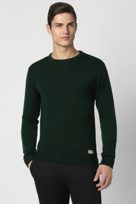 PETER ENGLAND Solid Crew Neck Casual Men Green Sweater