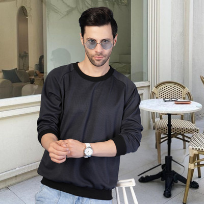 RIGO Self Design Round Neck Casual Men Grey Sweater