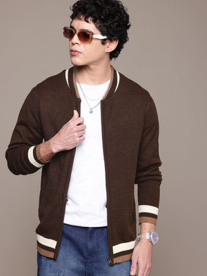 Roadster Solid Round Neck Casual Men Brown Sweater