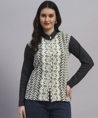 MOD YOUNG Self Design Mandarin Neck Casual Women Grey Sweater