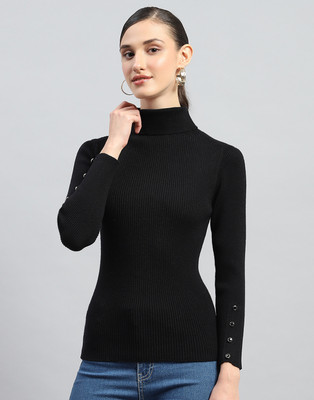 MONTE CARLO Self Design High Neck Casual Women Black Sweater