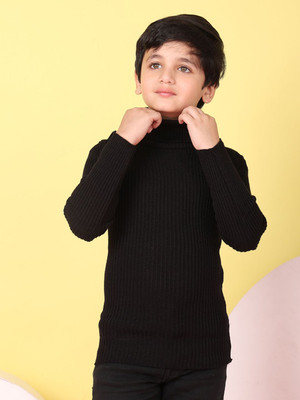 Superminis Striped High Neck Casual Boys Black Sweater