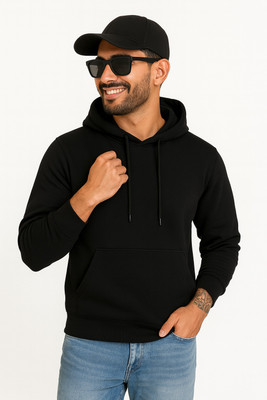 vnfusion Solid Hooded Neck Casual Men Black Sweater