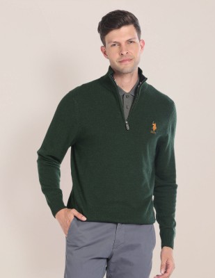 U.S. POLO ASSN. Solid Turtle Neck Casual Men Green Sweater