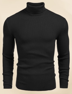 Fab Ikshvaku Self Design High Neck Casual Men Black Sweater