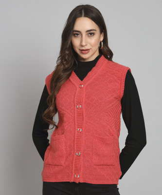 BUDAPEST Solid V Neck Casual Women Pink Sweater