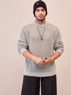 MASCLN SASSAFRAS Self Design Crew Neck Casual Men Grey Sweater