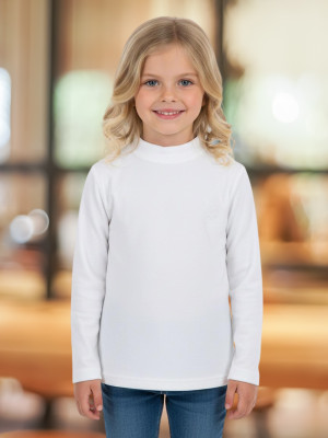 salvia Solid High Neck Casual Baby Girls White Sweater
