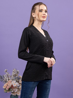 dadu dayal Self Design V Neck Party Women Black Sweater