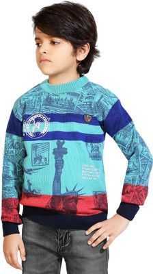 AD & AV Printed Round Neck Casual Boys Blue Sweater