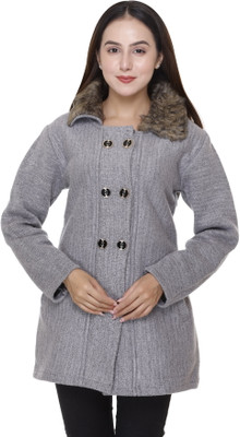 WOOL 4U Solid Collared Neck Casual Women Grey Sweater