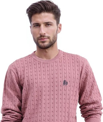 RARE RABBIT Solid Crew Neck Casual Men Pink Sweater