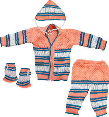 LITTLE PANDA Baby Boys & Baby Girls Casual Sweater Pant, Cap, Bootie(Peach)