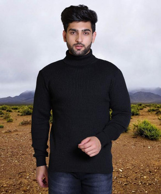 jorden4u Self Design High Neck Casual Men Black Sweater