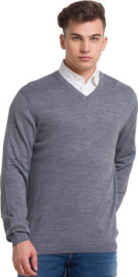 COLORPLUS Solid V Neck Casual Men Grey Sweater
