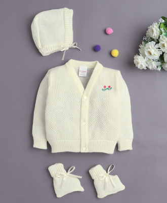 BUMZEE Woven V Neck Casual Baby Girls Yellow Sweater