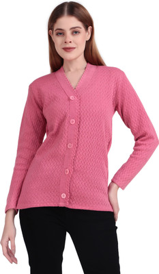 BRAZO Self Design V Neck Casual Women Pink Sweater