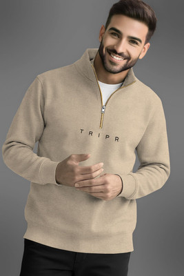 TRIPR Solid High Neck Casual Men Beige Sweater