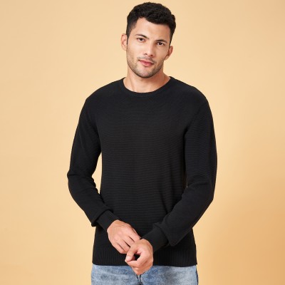 Byford by Pantaloons Self Design Round Neck Casual Men Black Sweater