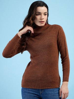 CLAPTON Solid High Neck Casual Women Brown Sweater