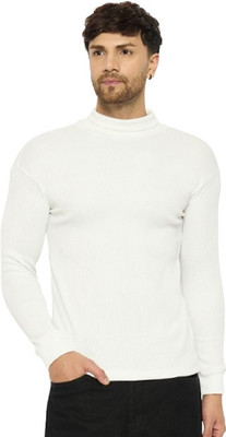 ASHWEAR Solid Turtle Neck Casual Men White Sweater