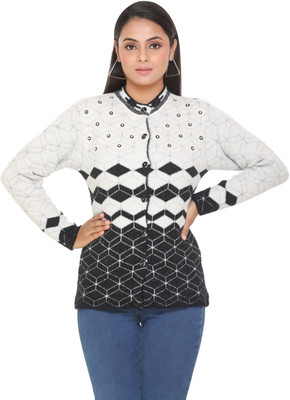 WOOL 4U Printed Crew Neck Casual Women Grey Sweater