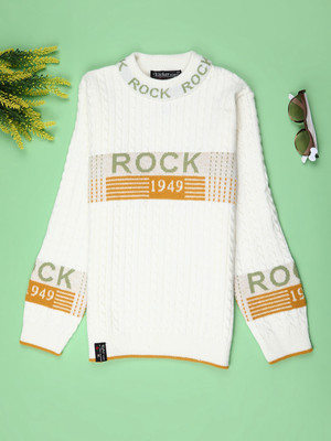 V-MART Self Design Round Neck Casual Boys Beige Sweater