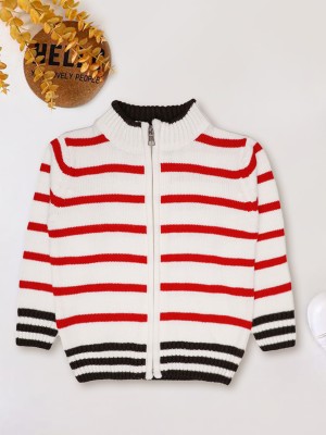 CHKOKKO Striped Round Neck Casual Baby Boys White Sweater