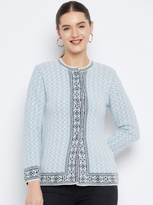 Zigo Self Design Round Neck Casual Women Light Blue Sweater