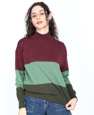 FOREVER 21 Colorblock Turtle Neck Casual Women Multicolor Sweater