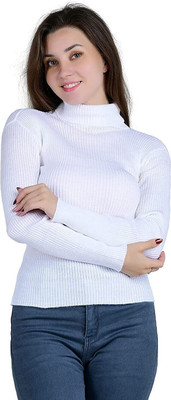 LITHISA Solid, Self Design Turtle Neck Casual Women Black Sweater