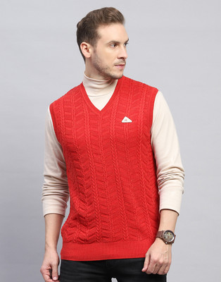 MONTE CARLO Self Design V Neck Casual Men Red Sweater