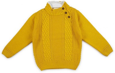 Yellow Apple Self Design Round Neck Casual Boys Yellow Sweater