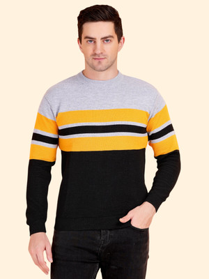 GLAUCUS Striped Round Neck Casual Men Black Sweater
